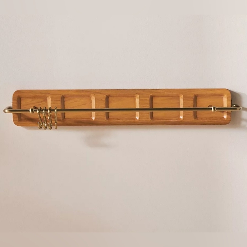 Anthropologie Elle Oak Wood Kitchen Utensil Rail NIB - Picture 2 of 3